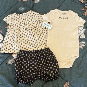 Carters Child of Mine Black and Cream Ikat 3 piece set 18 months NWT